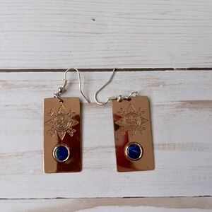 Copper and Blue Stone Sun Earrings